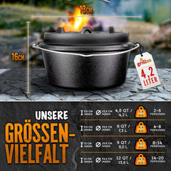 Braadpan - Gietijzeren pan - Dutch Oven - Pan gietijzer - 4,2 Liter - Grillas®