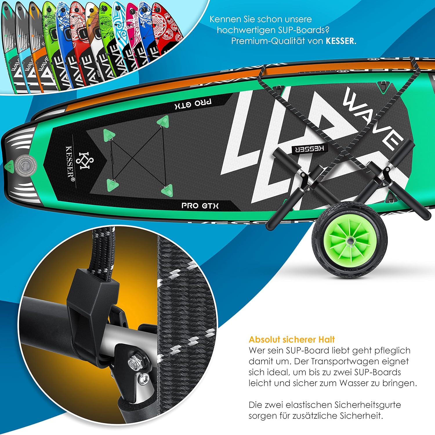 KESSER® Transportkar voor Surfplank - Vouwbaar - Zwart •