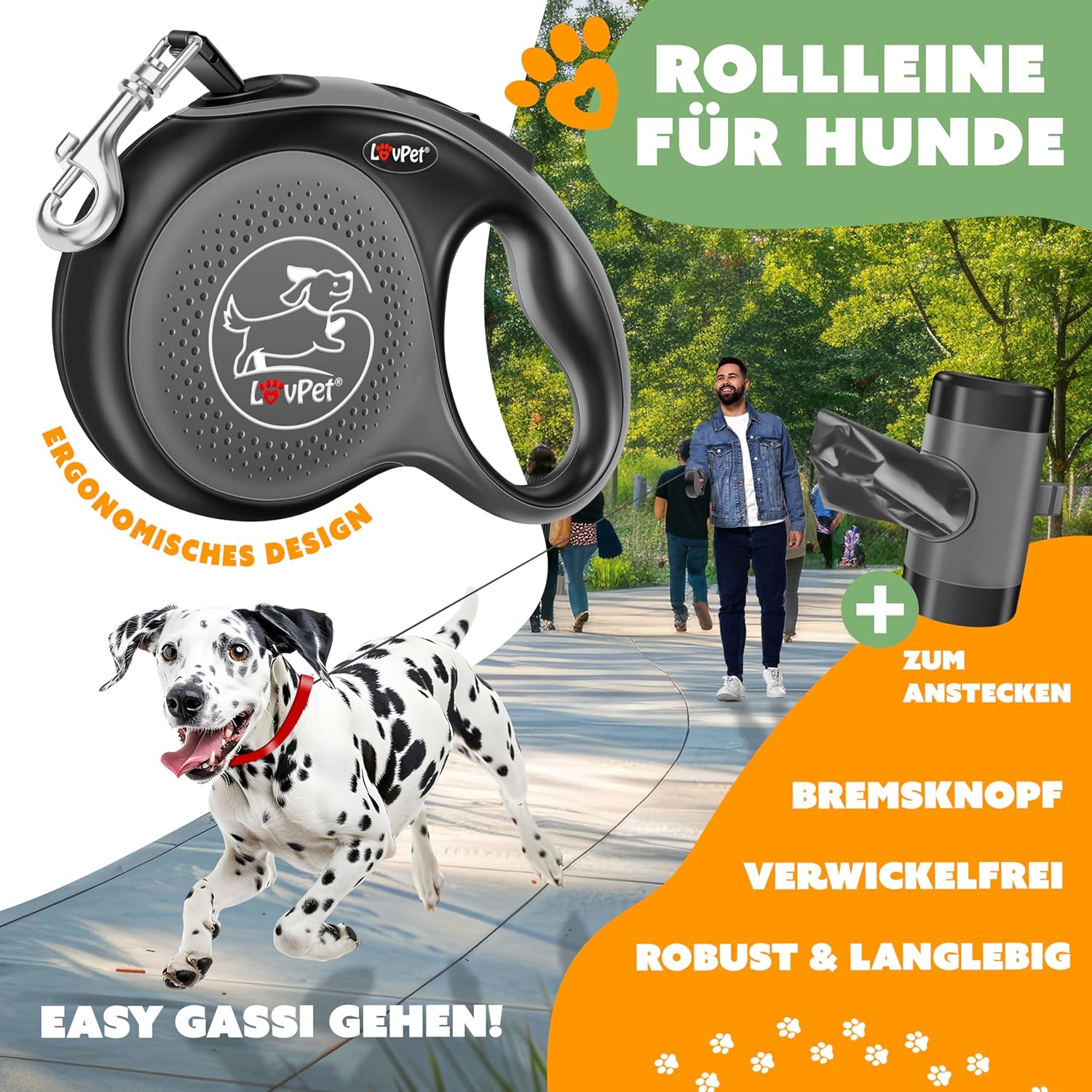 Lovpet® Hondenriem - Rollijn - 8 meter - Antislip - Grijs