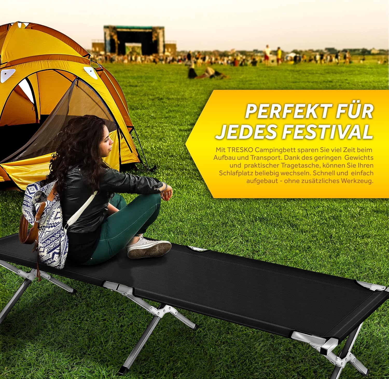 Veldbed - 1 Persoons - Kampeerbed - Stretcher - Zwart - TRESKO®