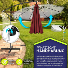 Zweefparasol - Tuinparasol - Parasol 350 cm - Met voet - Met Parasolhoes - Rood - Tillvex