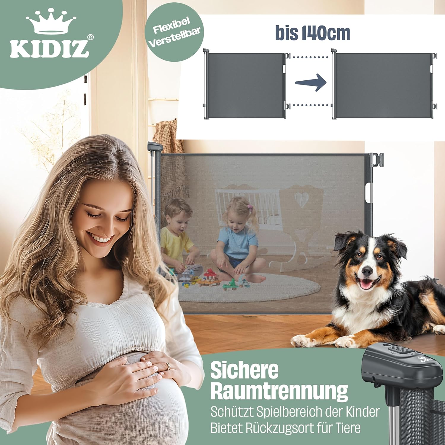 KIDIZ® Verstelbaar Traphekje - Veiligheidshekje - tot 140cm - Grijs