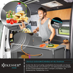 KESSER® Campingkeuken, incl. draagtas en bekerset, campingkast, vouwkast, met aluminium frame, reiskeuken, keukenbox, tentkast, outdoor camping keuken, grijs, type F4
