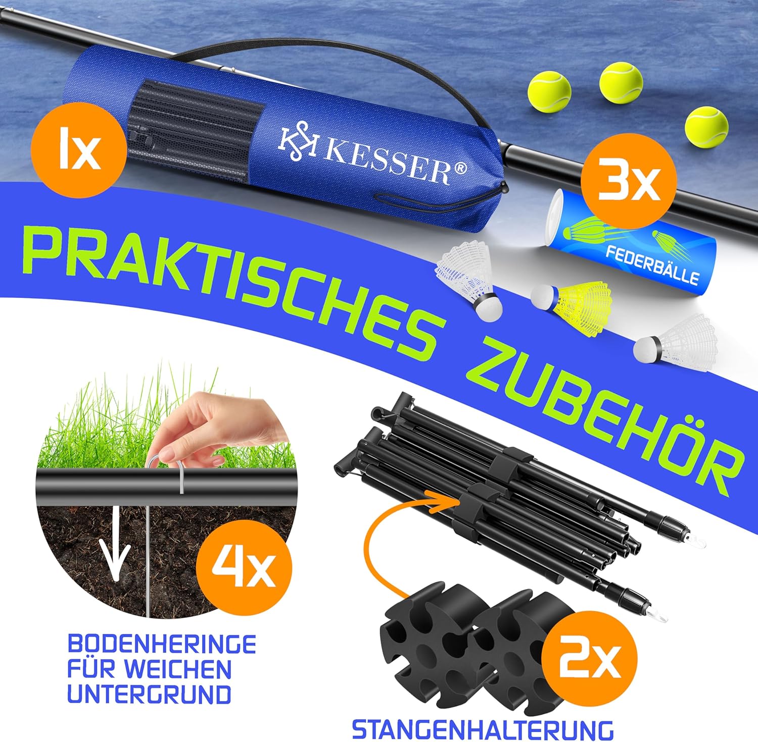 KESSER® Badmintonnet - Tennisnet - Volleybalnet - Verstelbaar - 300CM
