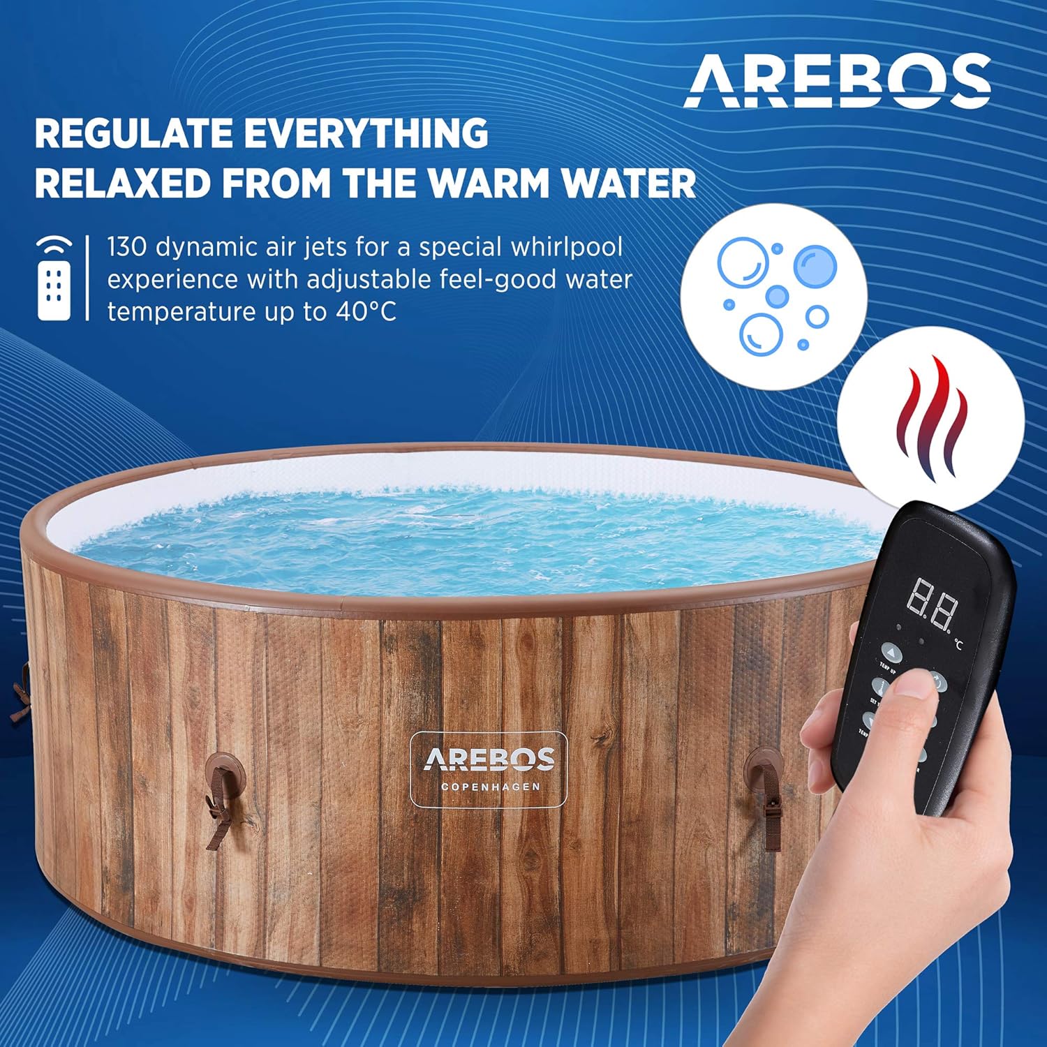 Arebos - Hottub voor Innen en Buiten - 7 Persoons - 130 Luchtstralen - 180 cm - 1120L - Opblaasbaar Bubbelbad Massage