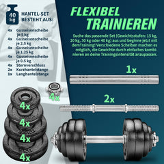 Dumbells set - Gewichten set - Halterset - Gietijzer - 40 kg - Zwart - RE:SPORT