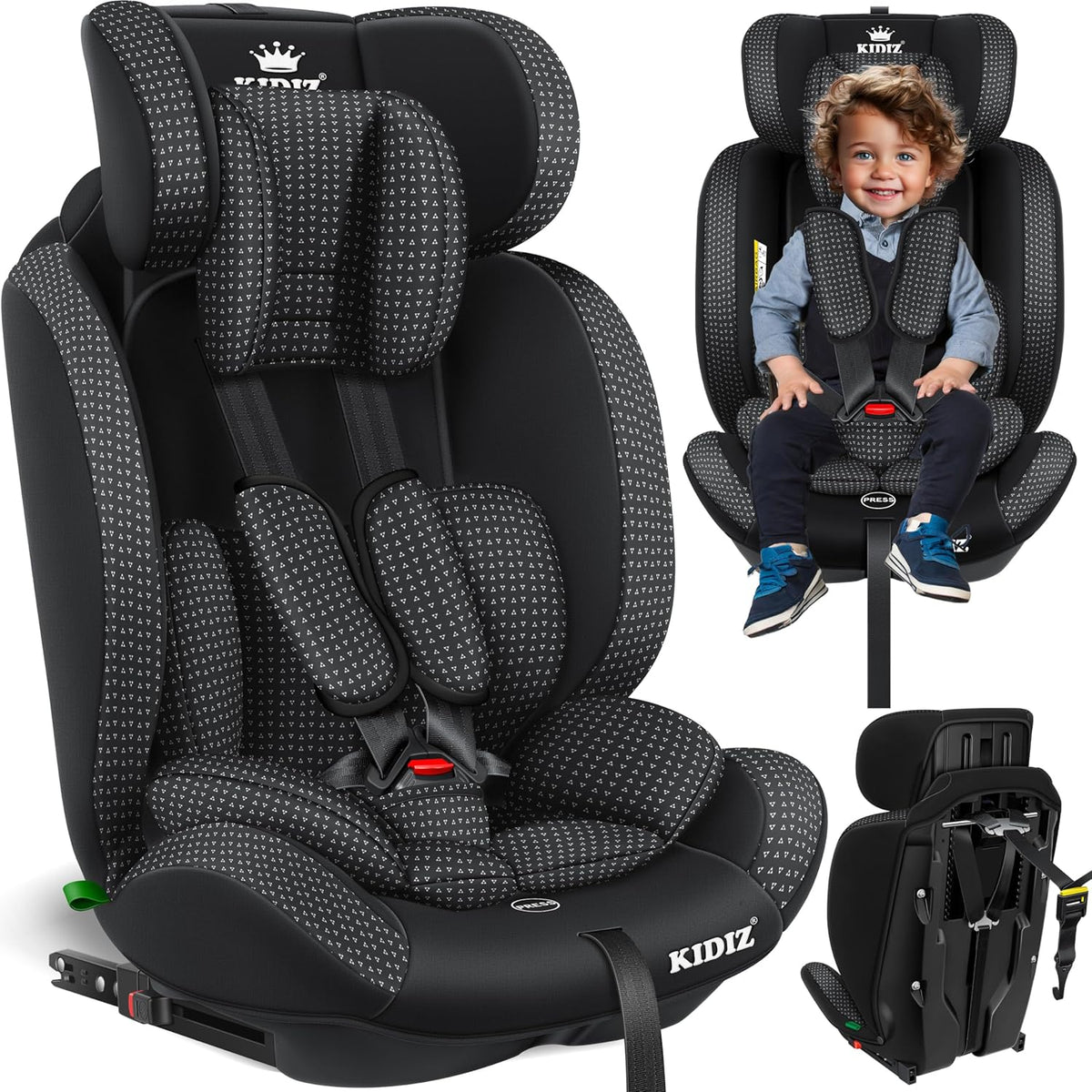 KIDIZ® Autostoeltje - 5-punts veiligheidsgordel - Zwart