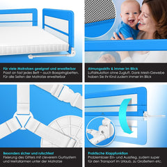 KESSER® Bedhek, 200 cm, bedhek, kinderbedhek, kinderbedhek, inklapbaar, draagbaar, kinderbedbeschermingshek, valbeveiliging, bed en ouderbed hoog: 42 cm, blauw