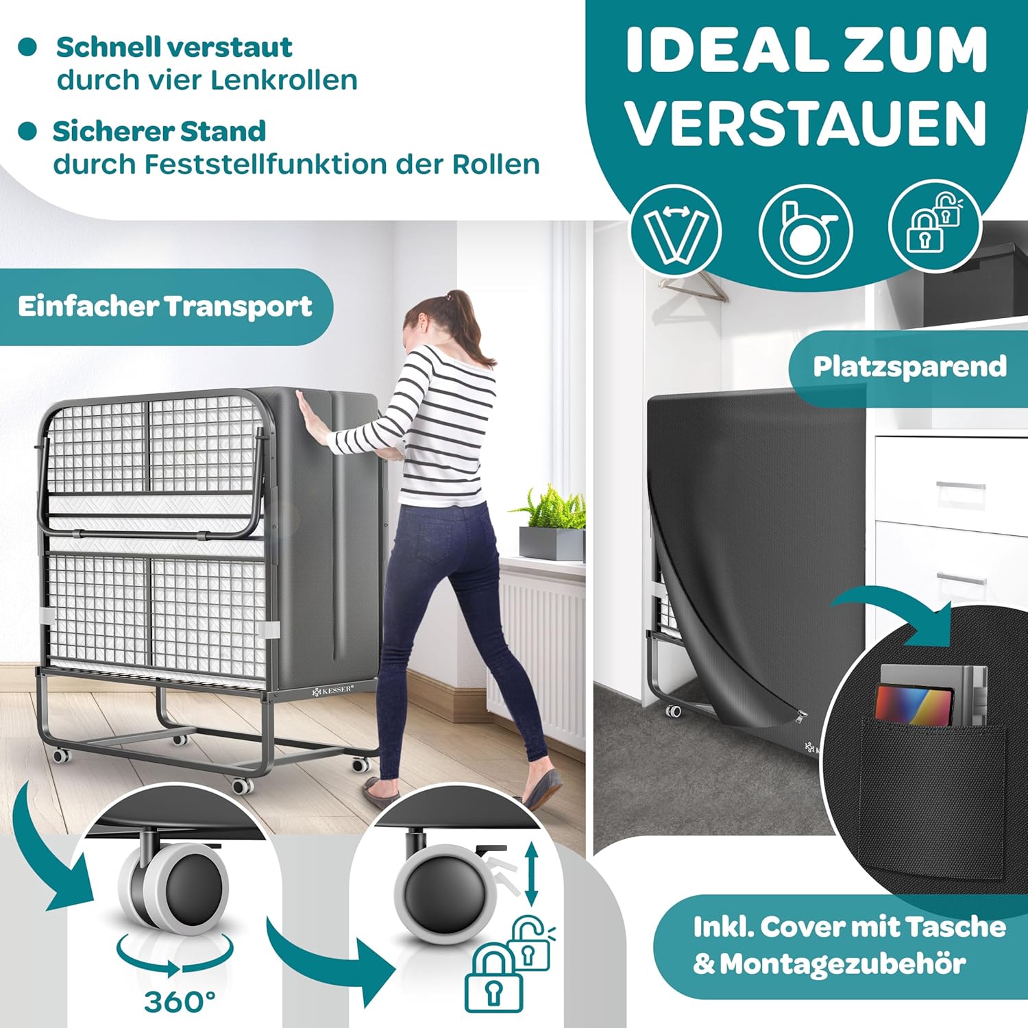 KESSER® Opklapbed - Logeerbed - Inc. Matras - tot 250 kg - Antraciet