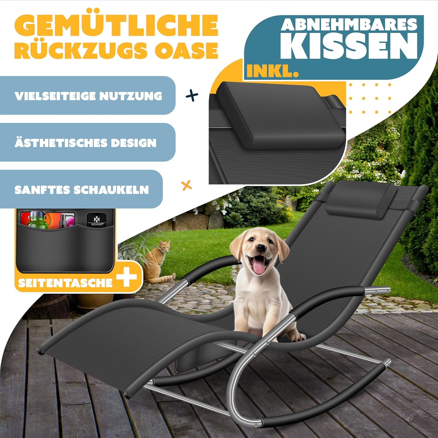KESSER® Relaxstoel - Ligstoel - Tuinstoel - Weerbestendig - Antraciet