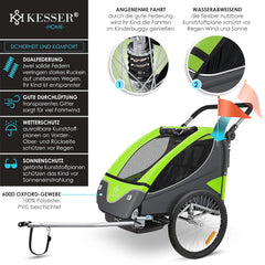 Fietskar kinderen - Fietsaanhanger - tot 40kg - Groen •