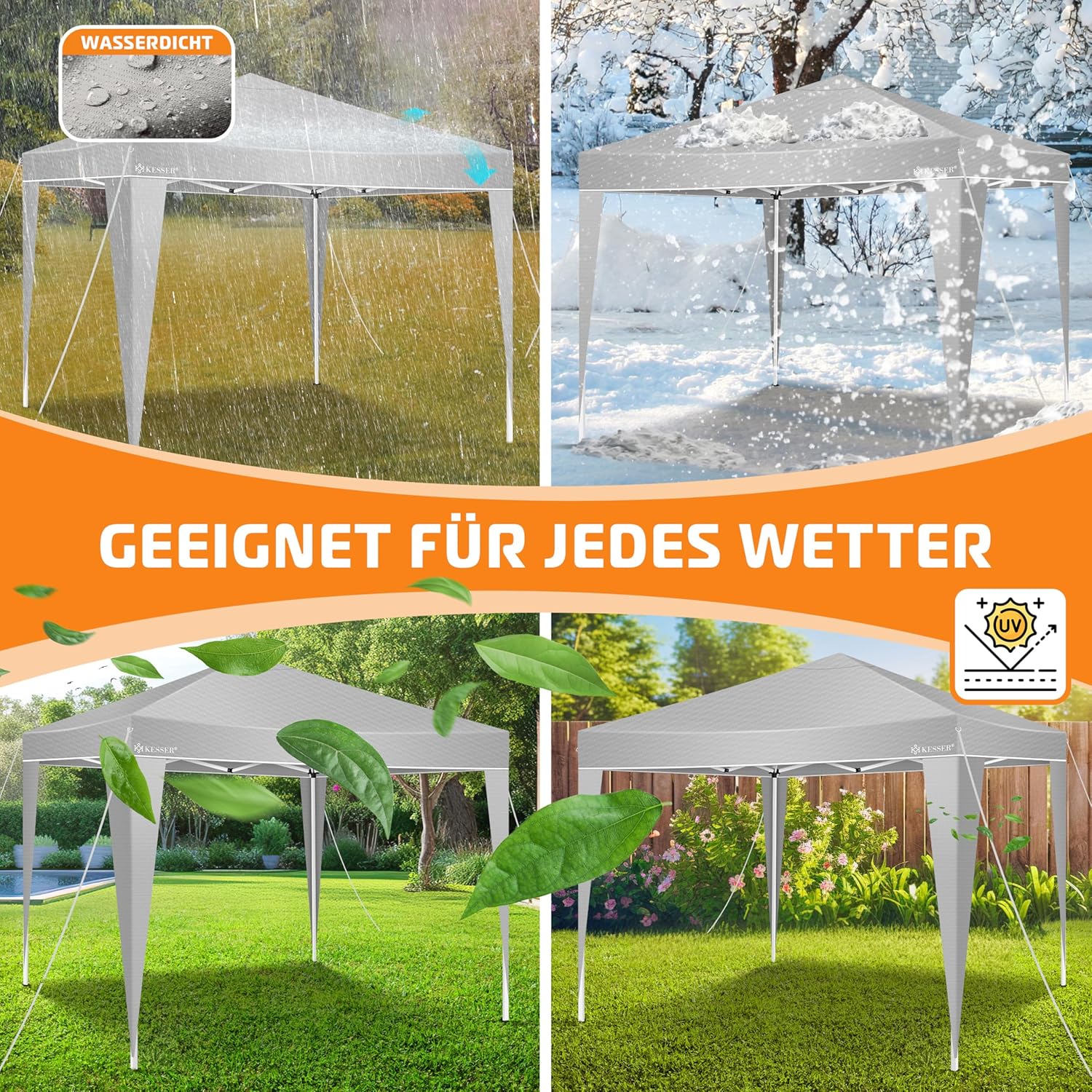 Partytent - opvouwbaar - 3x3 m - Paviljoen - Grijs - KESSER®