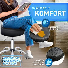 Zadelkruk - Kruk op wielen - Rolkruk - Draaikruk - Met rugleuning - Zwart - TRESKO