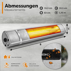 Infrarood Verwarming - Terrasverwarmer - Elektrisch - Heater - Zilver - TRESKO®