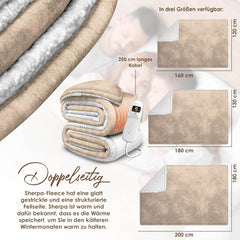 KESSER® Elektrische deken met automatische uitschakeling, 200 x 180 cm, dubbelzijdig elektrische warmtedeken, knuffeldeken, bed, bank, 9 temperatuurniveaus, wasbaar tot 40 °C, met timer, digitaal