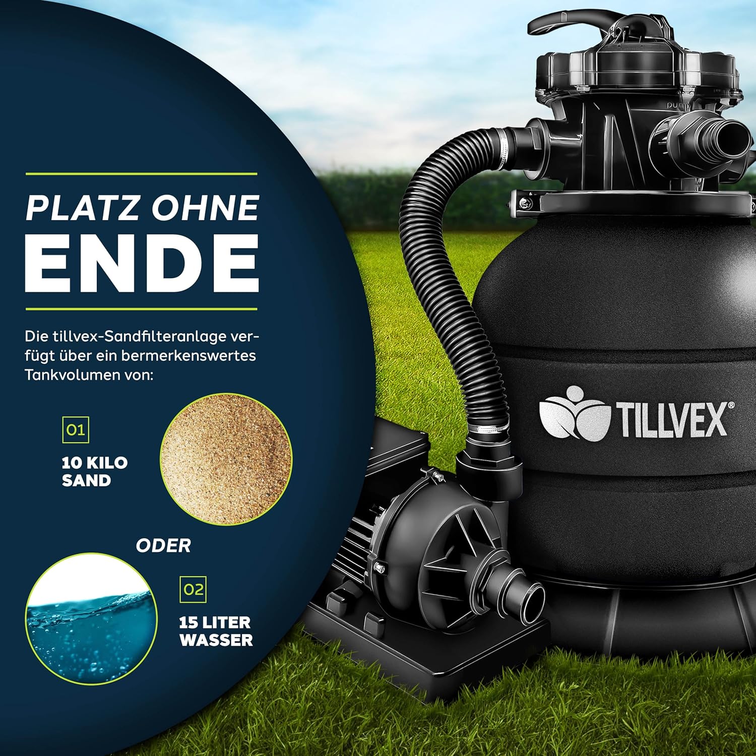 Tillvex® Zandfilter - Zandfilterpomp - 7900L/u - Zwart