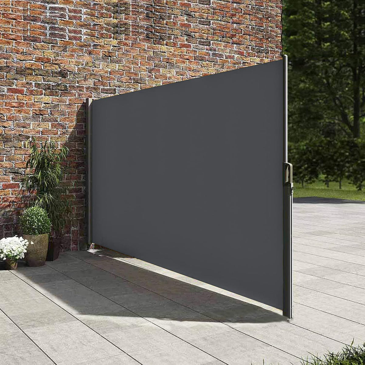Zlinke Zijmarkies met stalen behuizing, roestbestendig, uittrekbaar, 167 x 350 cm, inkijkbescherming, zonwering, ondoorzichtig, zijrolgordijn, voor balkon, terras, tuin (grijs)
