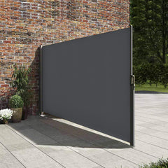 Zlinke Zijmarkies met stalen behuizing, roestbestendig, uittrekbaar, 167 x 350 cm, inkijkbescherming, zonwering, ondoorzichtig, zijrolgordijn, voor balkon, terras, tuin (grijs)