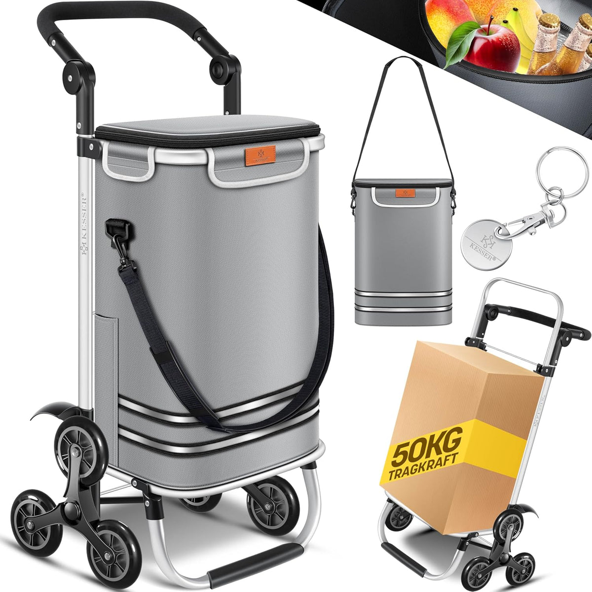KESSER® Boodschappentrolley - Boodschappenwagen - 56L - tot 50kg  - Grijs