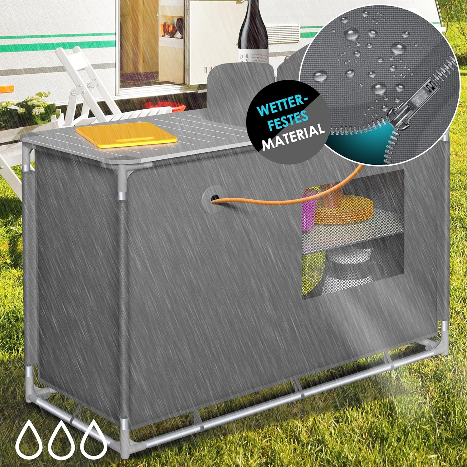 KESSER® Campingkeuken, incl. draagtas en bekerset, campingkast, vouwkast, met aluminium frame, reiskeuken, keukenbox, tentkast, outdoor camping keuken, grijs, type F4