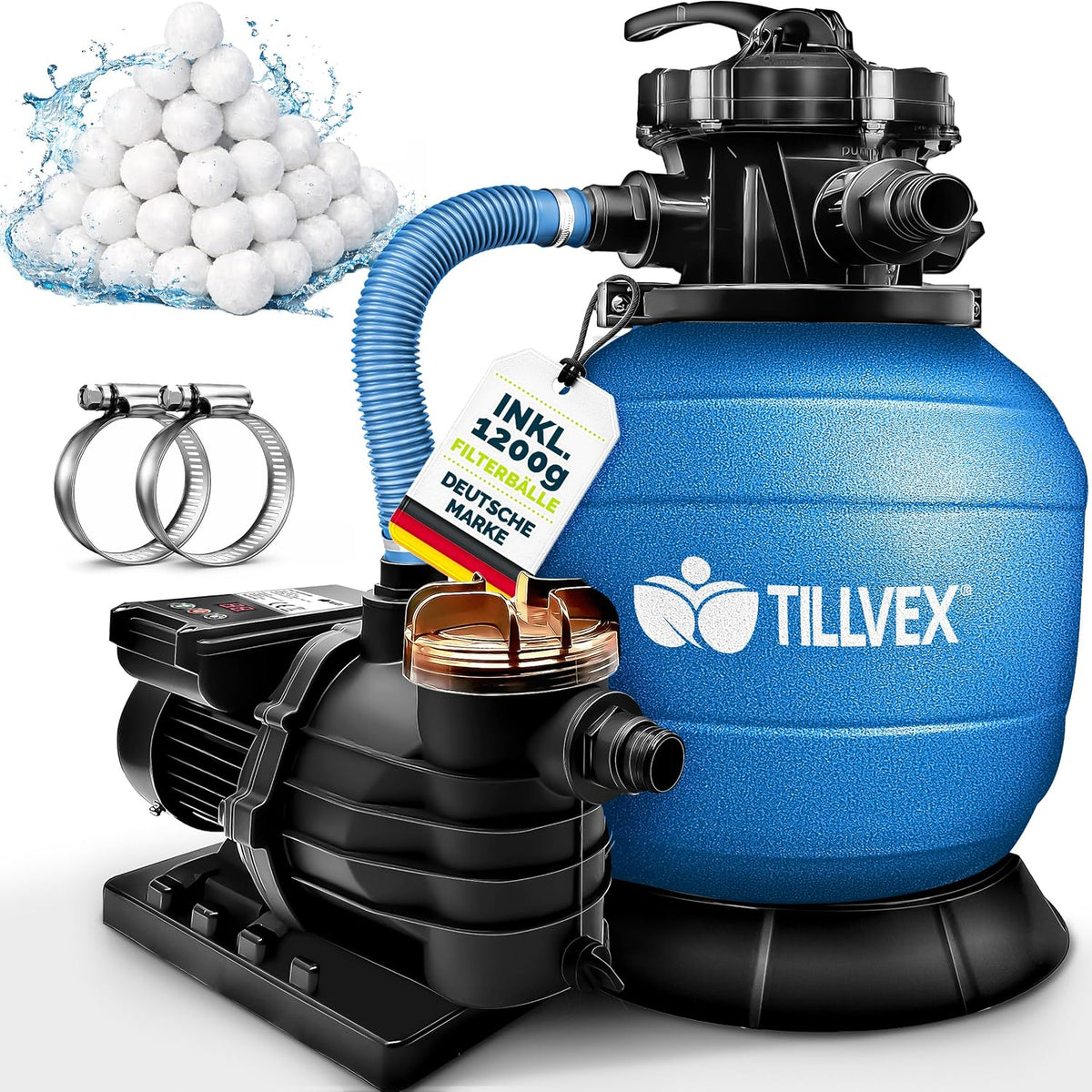 Zandfilterpomp - Zandfilter voor zwembad - met timer - 13200L/u - Blauw