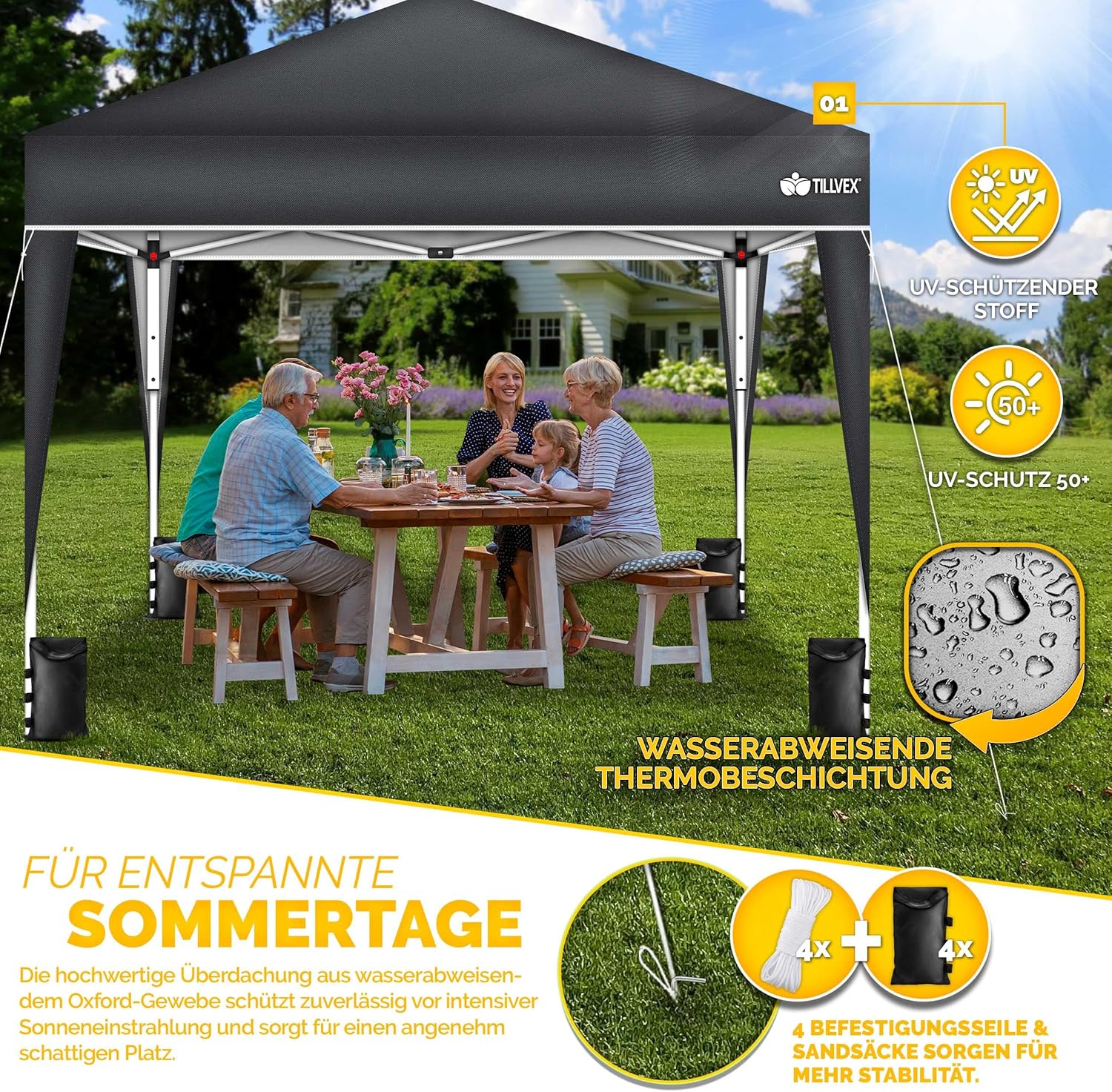 Tillvex® Partytent - 3x3m - Paviljoen - Easy Up - Antraciet