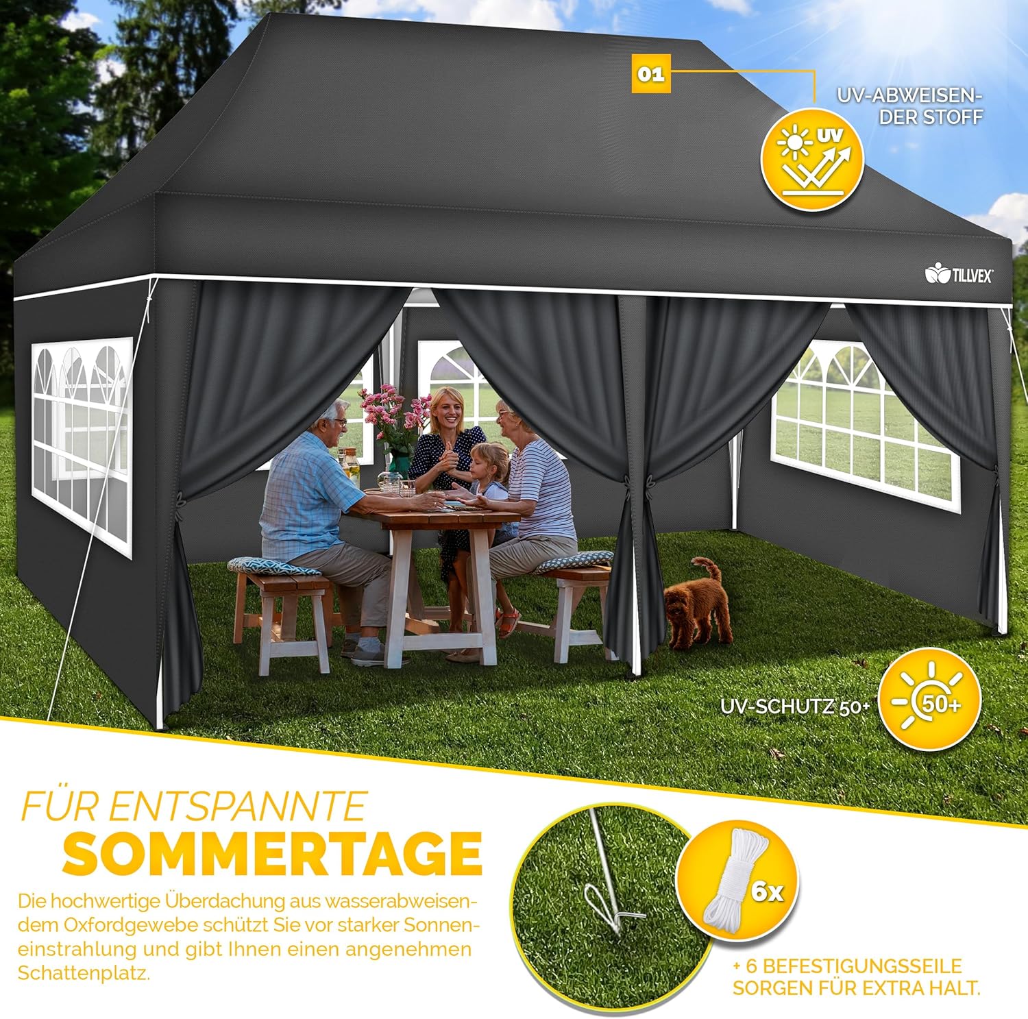 Tillvex® Partytent - 3x6m - Paviljoen - Easy Up - Antraciet