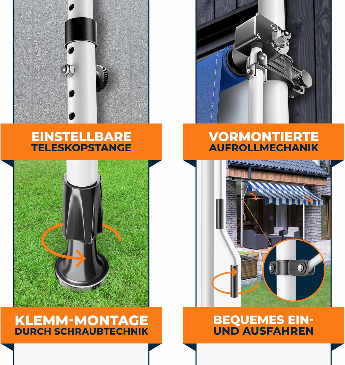 KESSER® Klemluifel met handslinger en led-lichtsnoer, balkonluifel zonder boren, luifel uv-bestendig, in hoogte verstelbaar en waterafstotend, zonwering voor balkon, terras en tuin, 200 cm