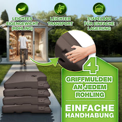tillvex® Parasolstandaard 90 liter / 120 kg – 4-delig voor zweefparasol incl. metalen connector | parasolgewicht vulbaar met water of zand | parasolstandaard zweefparasolstandaard weerbestendig (bruin)