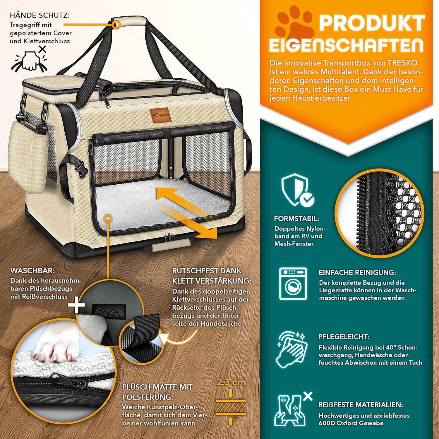 Reisbench hond - Draagtas hond - Transportbox - 92x63x63 cm - Beige