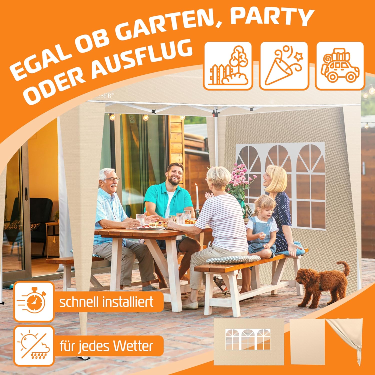 KESSER® Zijwand voor paviljoen - 3x3m - Beige