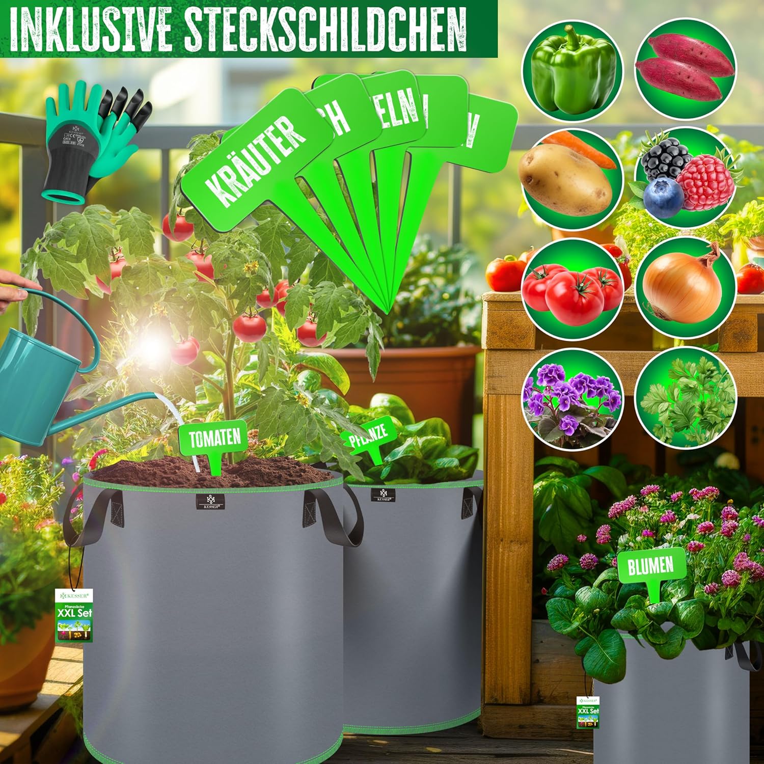 KESSER® 5x Plantenzak - 20L - Plantenzakken - Grijs