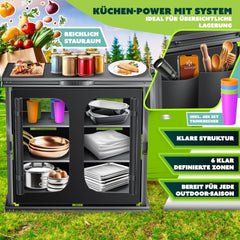 KESSER® Campingkeuken, opvouwbaar, outdoor campingkast, 84 x 80 cm, keukenkast met aluminium frame, 6 vakken incl. 4-delige bekerset, zijvakken en vliegengaas, campingkeuken van UV-bestendige stof