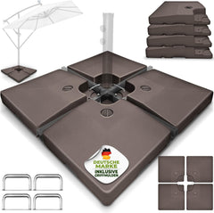 tillvex® Parasolstandaard 90 liter / 120 kg – 4-delig voor zweefparasol incl. metalen connector | parasolgewicht vulbaar met water of zand | parasolstandaard zweefparasolstandaard weerbestendig (bruin)
