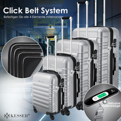 Kesser® 4-delige set koffers met harde schaal, Hard Shell Basic koffers met harde schaal, trolleys, reiskoffers, set reiskoffers, bagage, rolkoffers, slot, 4 wielen, acrylonitril-butadieen-styreen, telescopische handgrepen, S-M-L-XL