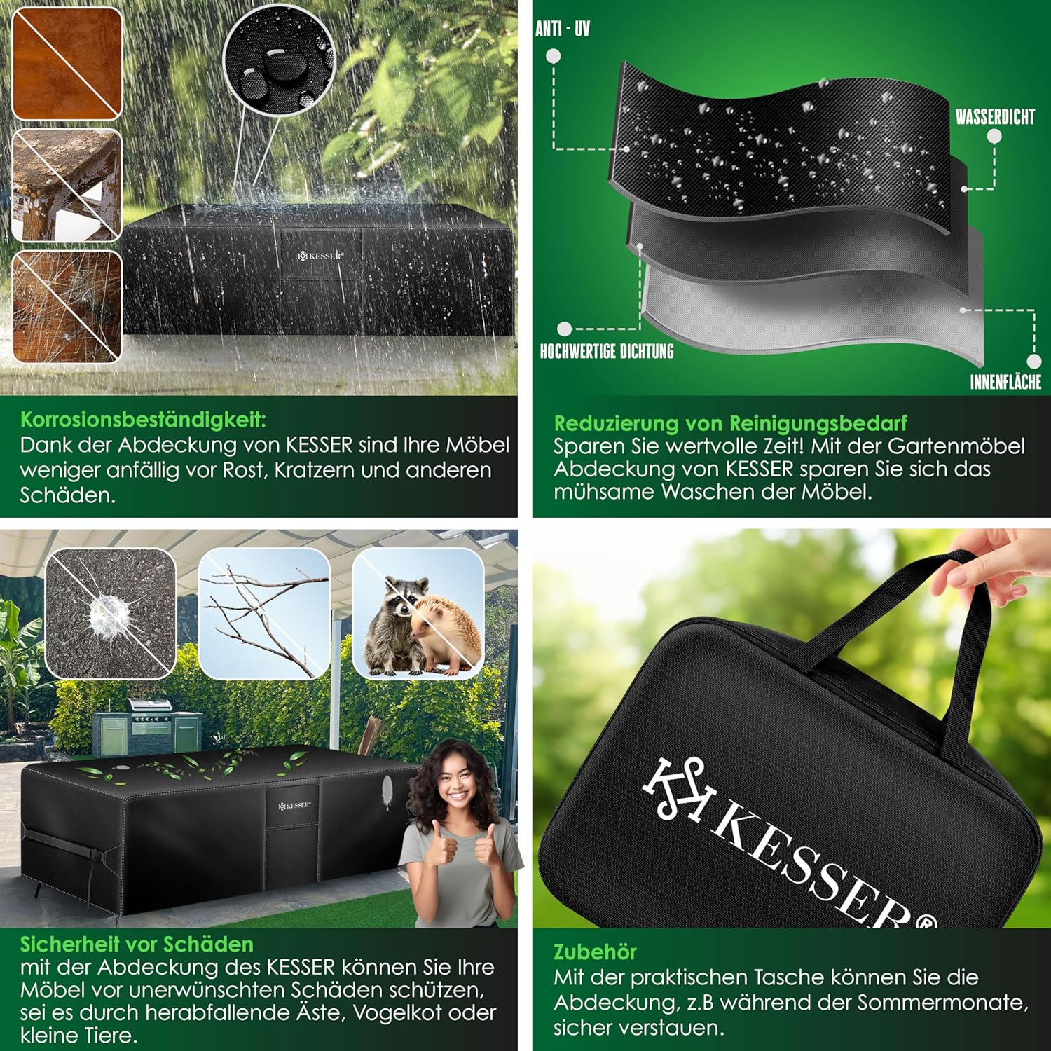 KESSER® Afdekking Tuinmeubelen - Afdekzeil - Waterdicht - 250x210x90cm - Zwart