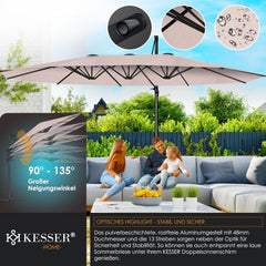 KESSER® LED Parasol - 4,6mx2,7m - Zweefparasol - Draaibaar - Taupe •