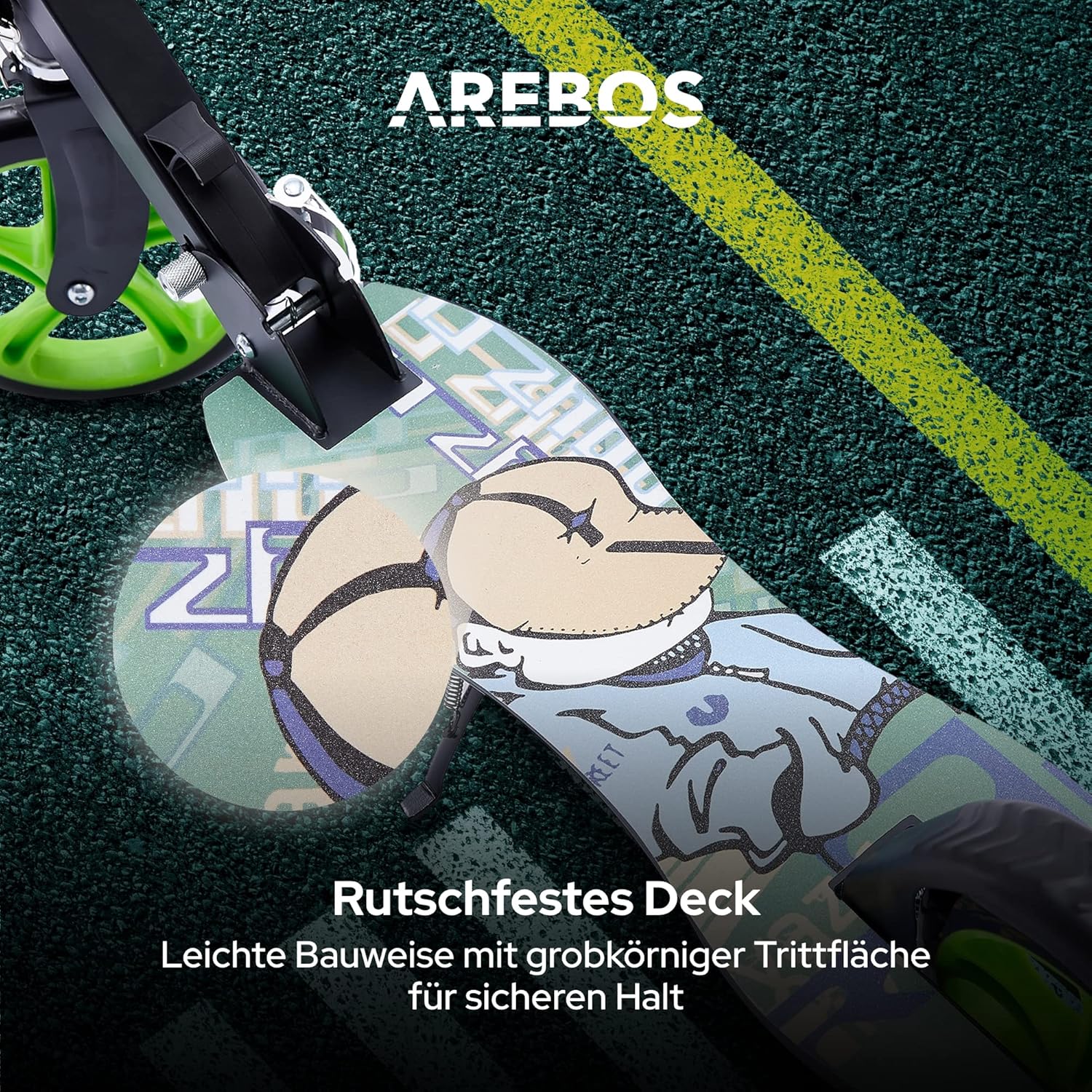 Arebos Cityroller groene scooter in hoogte verstelbaar | inklapbaar | incl. draagriem | XXL wielen | traprem | voor kinderen en volwassenen | tot 100 kg belastbaar | kickscooter | kickscooter