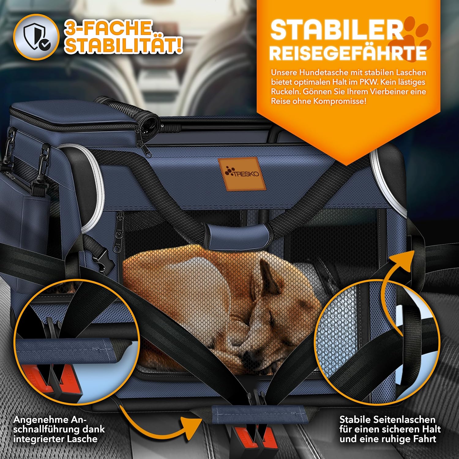 Reisbench hond - Draagtas hond - Transportbox - 102x69x69 cm - Blauw
