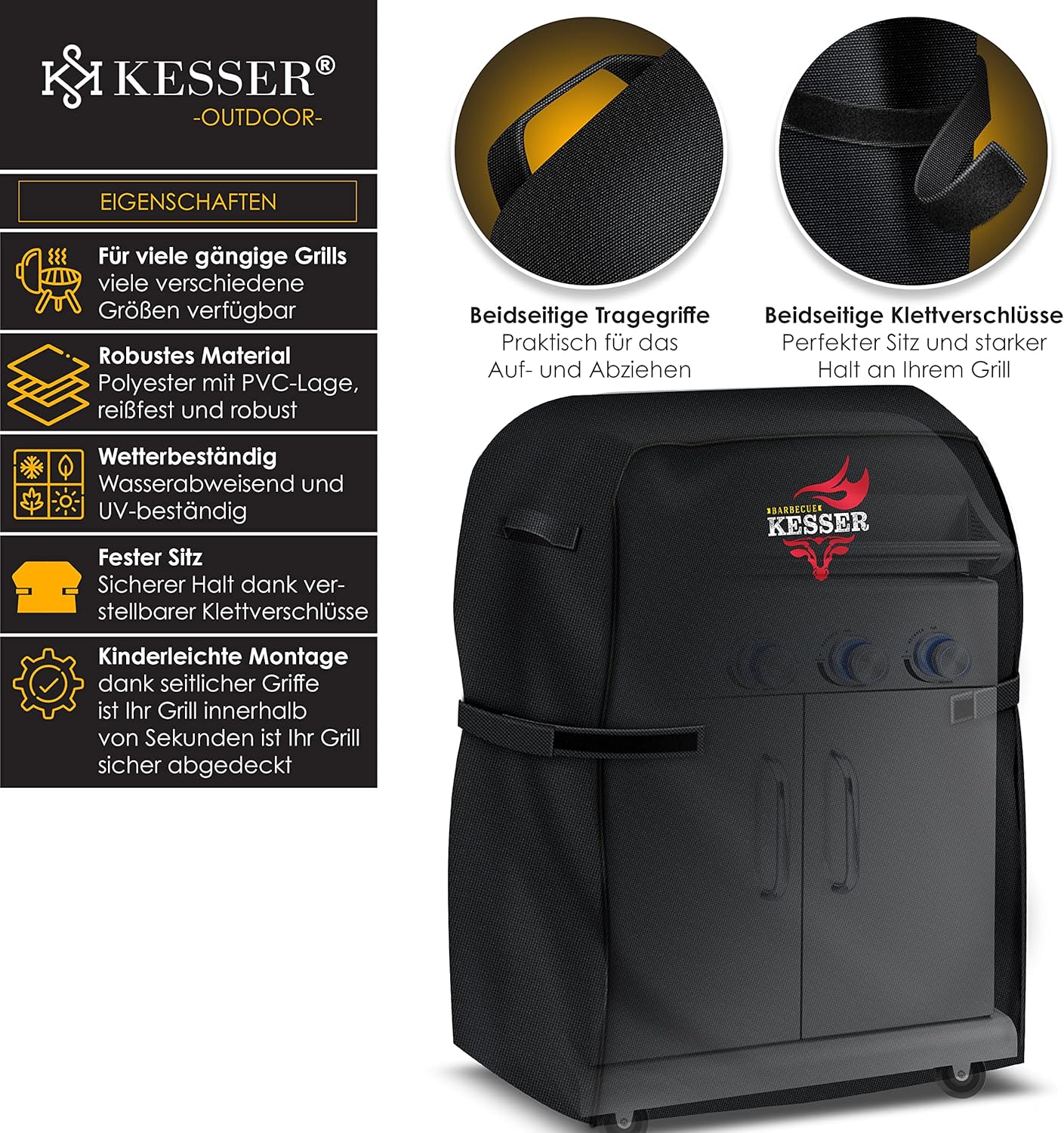 KESSER® Barbeque Hoes - Scheurbestendig - 76,5x66x109cm - Zwart