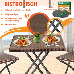 KESSER® Balkontafel, inklapbaar, weerbestendig/UV-bestendig, gecoat staal en rotan-look, outdoor tuintafel, tuinmeubelen met 6 vilten onderzetters, bistrotafel, tot 100 kg belastbaar