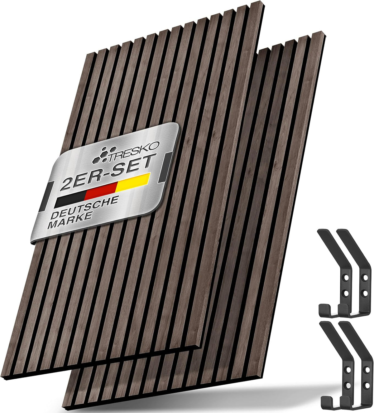 TRESKO® 2 stuks akoestische panelen hout 120 × 60 x 2,1 cm incl. kledinghaken | Houten panelen voor geluidsisolatie | Akoestische wandpanelen met montageset