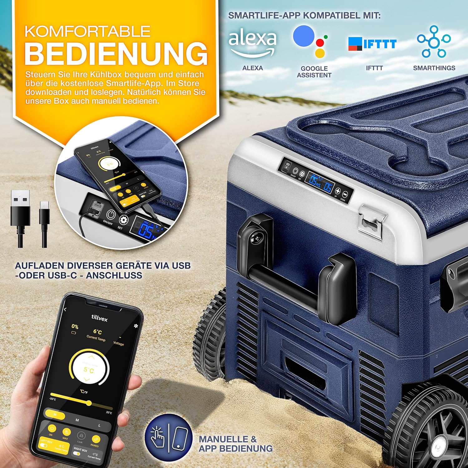 Tillvex® Elektrische Koelbox - Compressor - tot -20°C - 40L - Blauw