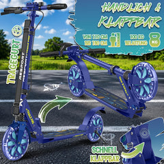 RE:SPORT® Citystep voor kinderen en volwassenen met led, bel en draagriem | Kickscooter step incl. handrem & dubbele vering | Citystep in hoogte verstelbaar & inklapbaar