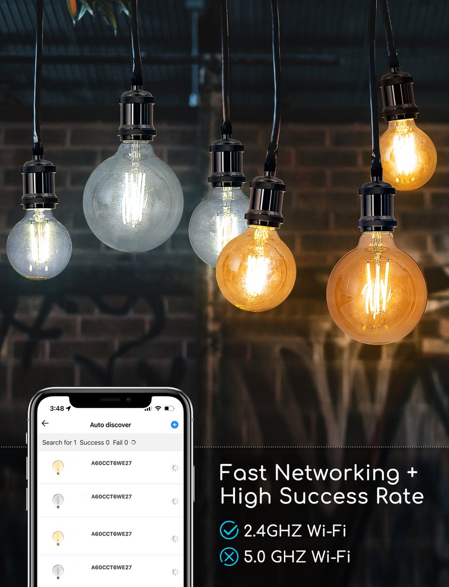 Aigostar 10YHY - LED Lampen E27 Dimbaar - Smart Filament Licht - Vintage Filament Lamp in Bolvorm - WiFi - Bluetooth - Appbesturing - 6W - 2700K-6500K