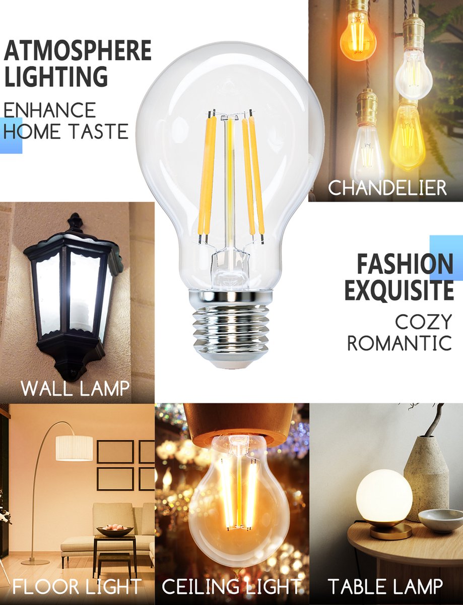 Aigostar LED Filament lamp - Dimbaar - 6W - E27 - 6 Stuks