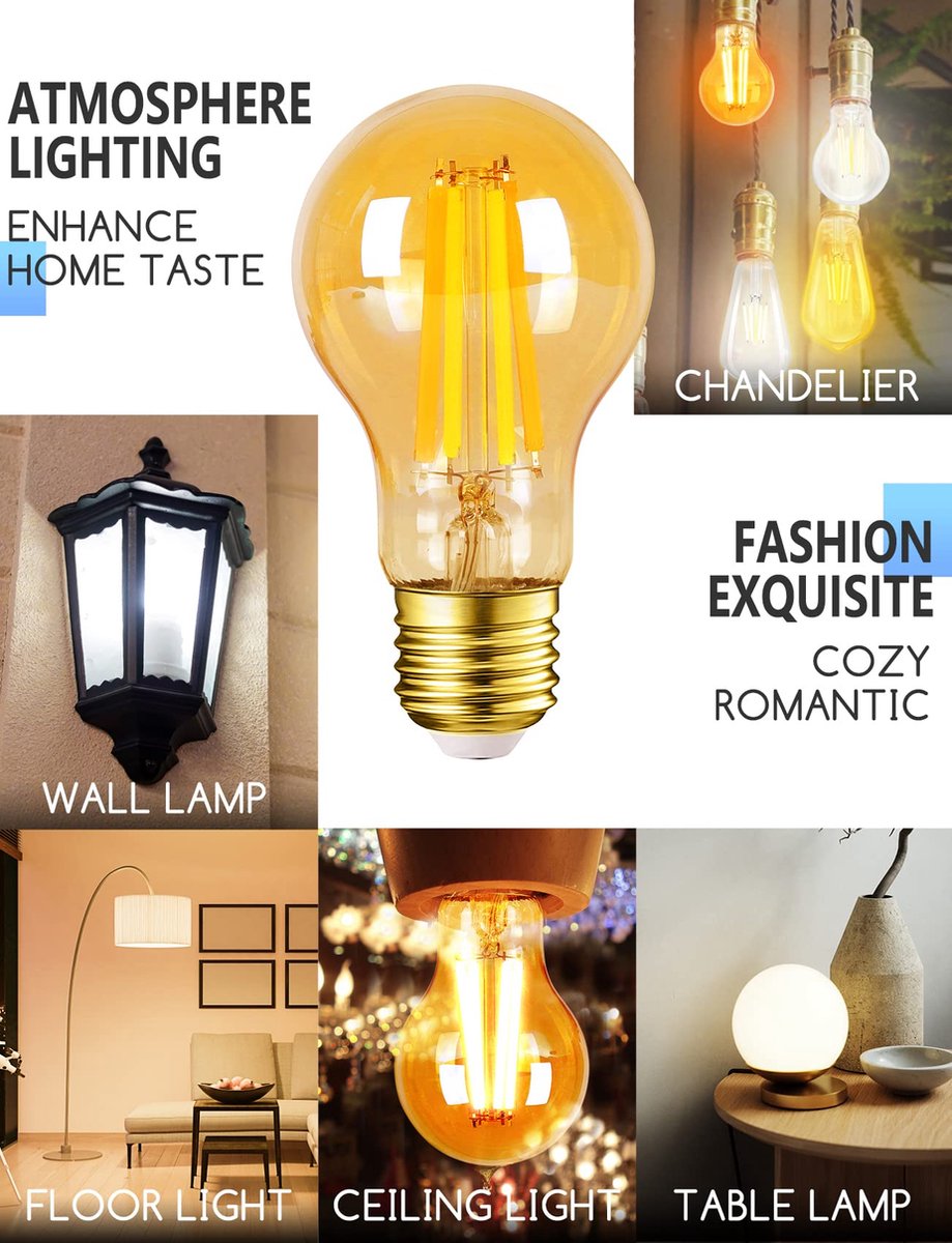 Aigostar LED Filament lamp - Dimbaar - 6W - E27 - 6 Stuks