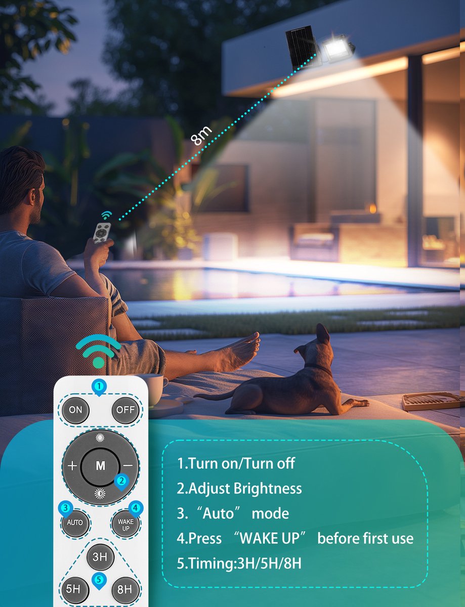 Aigostar 10Q4G - Solar Wandlamp - Dag Nacht Sensor - IP65 - Afstandsbediening - Buitenlamp Zonne Energie - 72 LEDS – LED Schijnwerper - 6500K - 100W - Zwart
