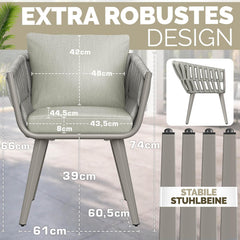 tillvex® Tuinstoel, 1 stuk, weerbestendig, met armleuning, outdoorstoelen tot 160 kg belastbaar, tuinstoelen, uv-bestendig, terrasstoel, touwstoel, tuinmeubelen, terras, balkon, tuin, beige