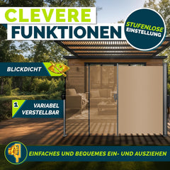 Windscherm uittrekbaar - Oprolbaar - Uitschuifbaar - Camping - 160x300 cm - Taupe - Tillvex®
